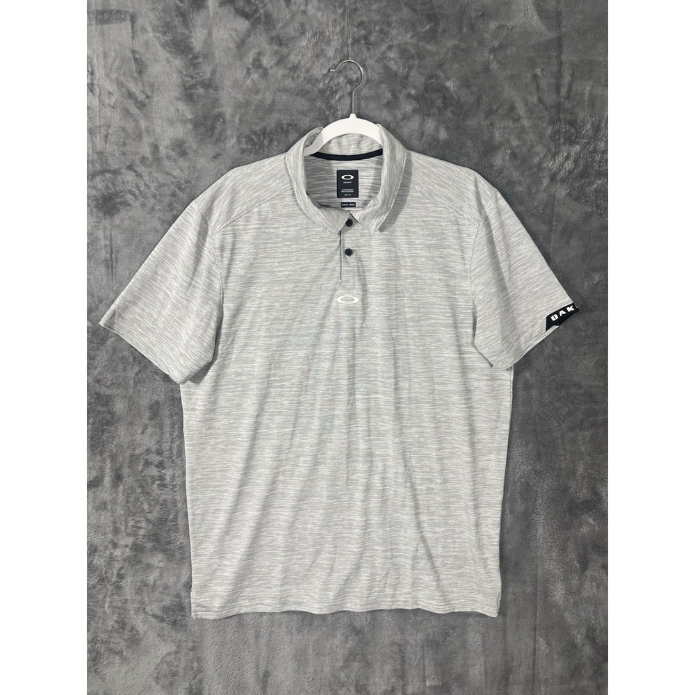 Oakley Mens XL Regular Fit Polo Shirt Grey Heathered Stripe Short Sleeve Golf